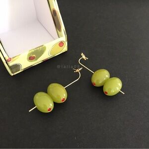 Piper K Viral Martini Olive Glass Stone Dangle Earrings